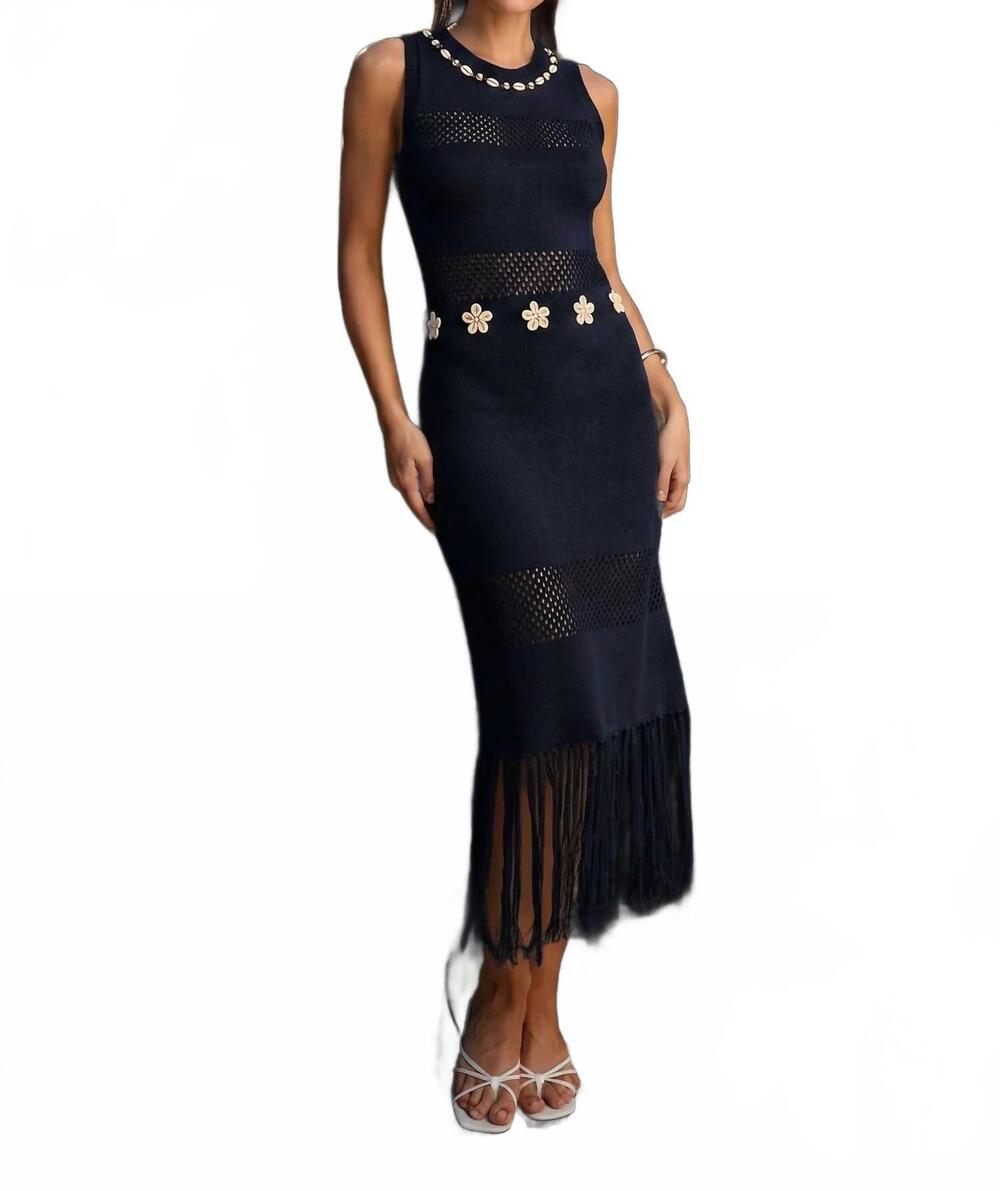 NEW ABLE shell embellished open knit maxi dress in navy